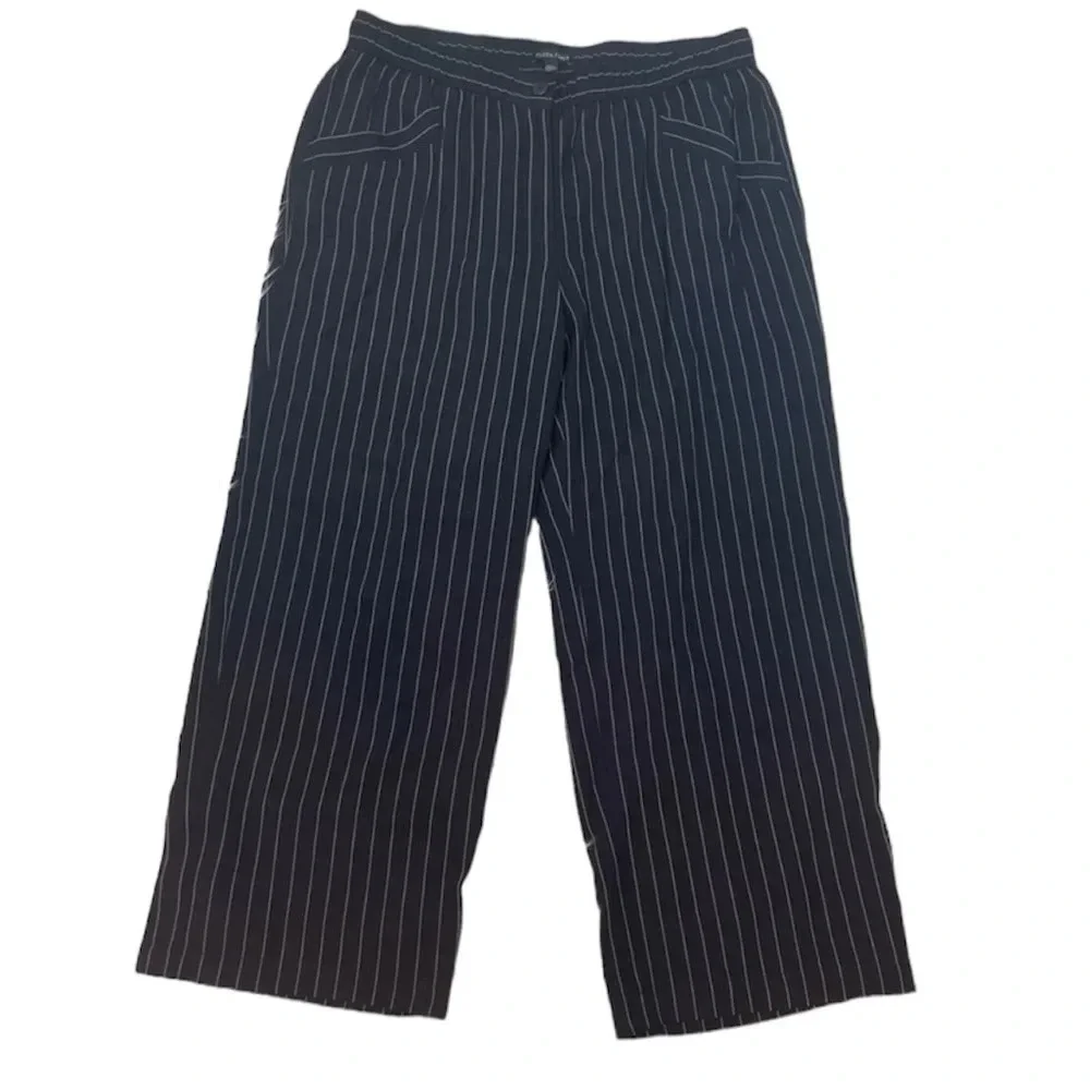 NWOT Eileen Fisher Pinstripe Crop Wide Leg Pant Indigo Casual Women’s Medium - Picture 3 of 13